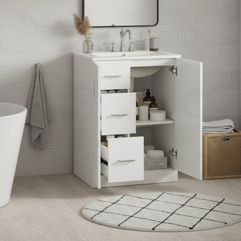 Bathroom Vanity with 2 Drawers, White