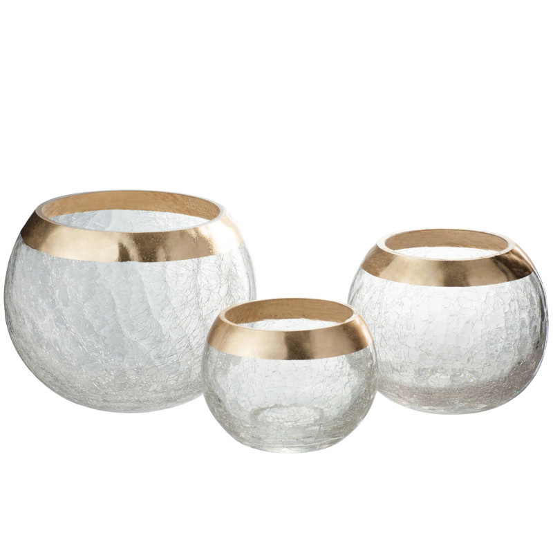 Glass Tabletop Tealight Holder, 12.5cm H x 15.5cm W x 15.5cm D, Gold