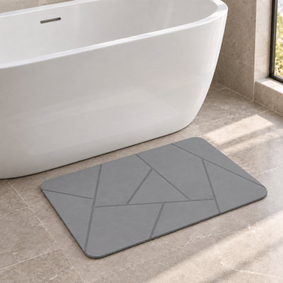 Gray Hard Diatomite Quick-Dry Stone Bath Mat - 24" X 15" with Irregular Lines