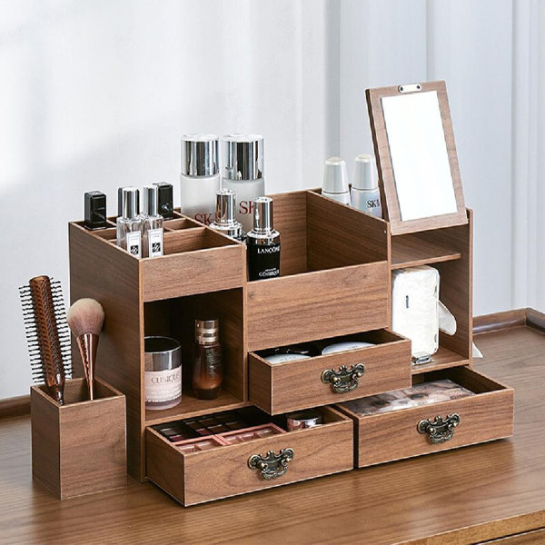 Umber Rea Wood 5 Compartment Makeup Organizer