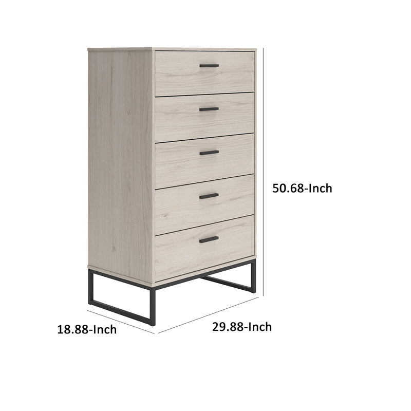 Socalle Mid-Century 5-Drawer Chest in Light Wood and Black