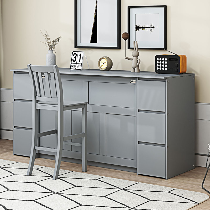 Armoire lit escamotable avec chaise, bureau et tiroirs Murphy, Blanc, Full/Double