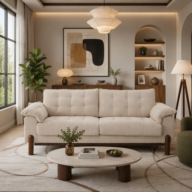 Canapé 3 places moderne rembourré Boucle, Beige