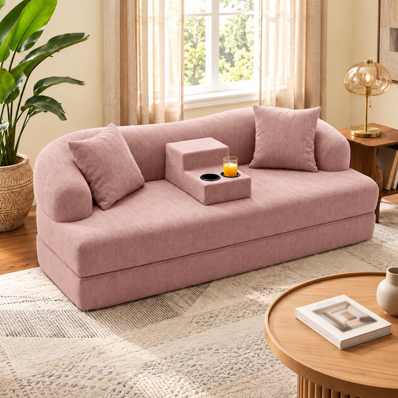 Upholstered 34.64 " Chenille Sofa Bed, Rose
