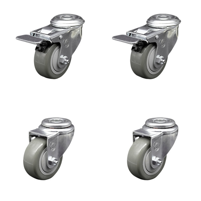 4-Piece Polyurethane Caster Set, Gray