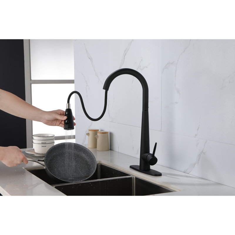 Stainless Steel Kitchen Faucet - Pull Down , High Arc, Single-Handled, Fashionable, Matt Black Arc Steel, Single Handle, Wide Application Range,
