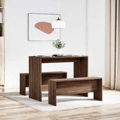 3 Piece Dining Table And Bench Set Engineered Wood