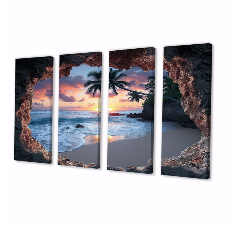 Riegel - Coucher de soleil, art mural pour le salon, 4 pièces, H 28 po x l 48 po