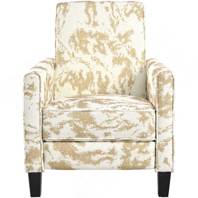 27.5" Push Back Recliner Chair Upholstered Recliner Armchair With Solid Beech Wood Legs For Living Room And Bedroom, White&Yellow