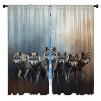 Wolf Pack In Fog Window Curtains Wolves Sheer & Room Darkening - 2 Panels