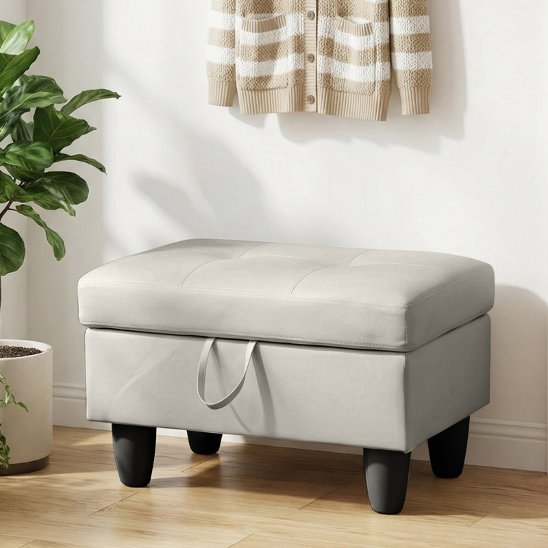 Rectangular Storage Ottoman Bench With Hinged Lid, Faux Leather Footrest For Living Room, Bedroom, Entryway, Silver Gray, 28.5"X19"X17.5"