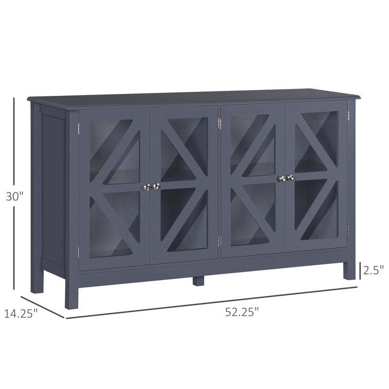 Abbra Sideboard, Buffet Cabinet with Tempered Glass Doors and Adjustable Storage Shelf, Credenza, Grey