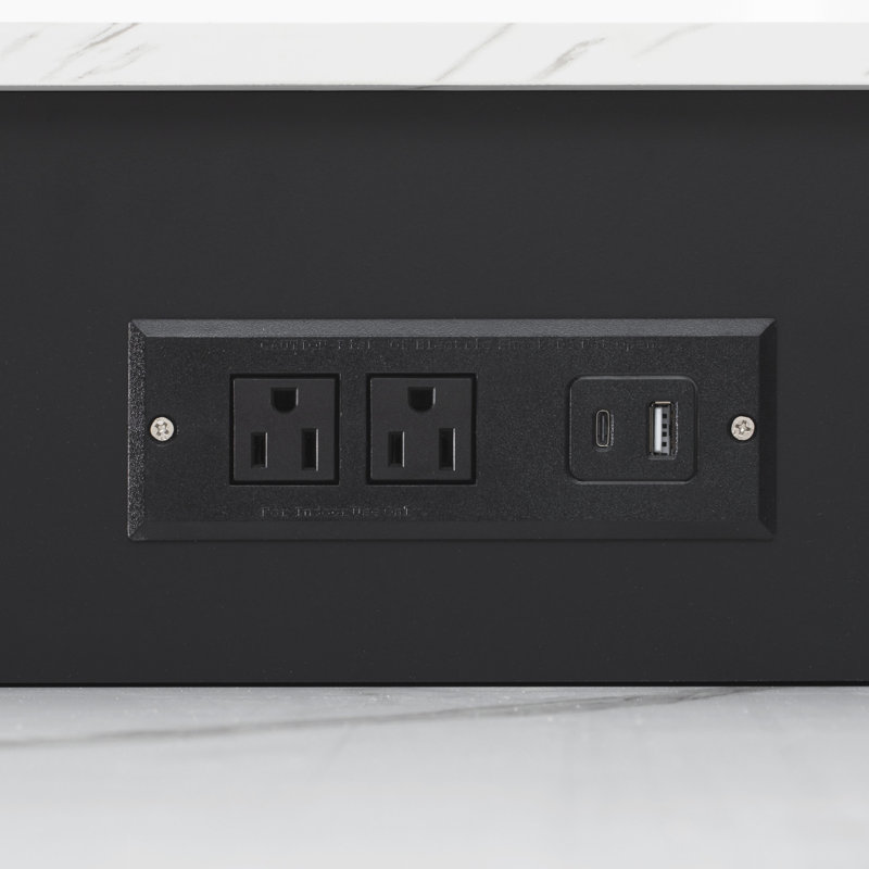 Îlot de cuisine noir cannelé de 83 pouces avec table à manger extensible et prise électrique, Noir