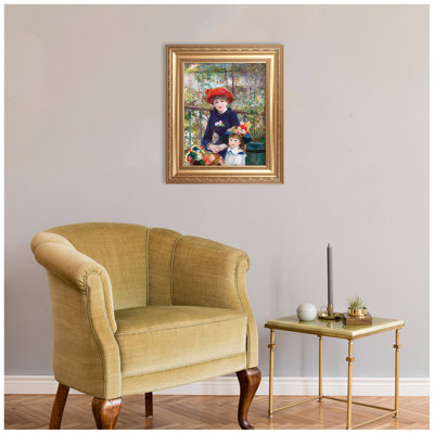 "Deux soeurs (sur la terrasse)" par Pierre-Auguste Renoir, reproduction d'art du monde entier pour HomeDecor, cadre doré