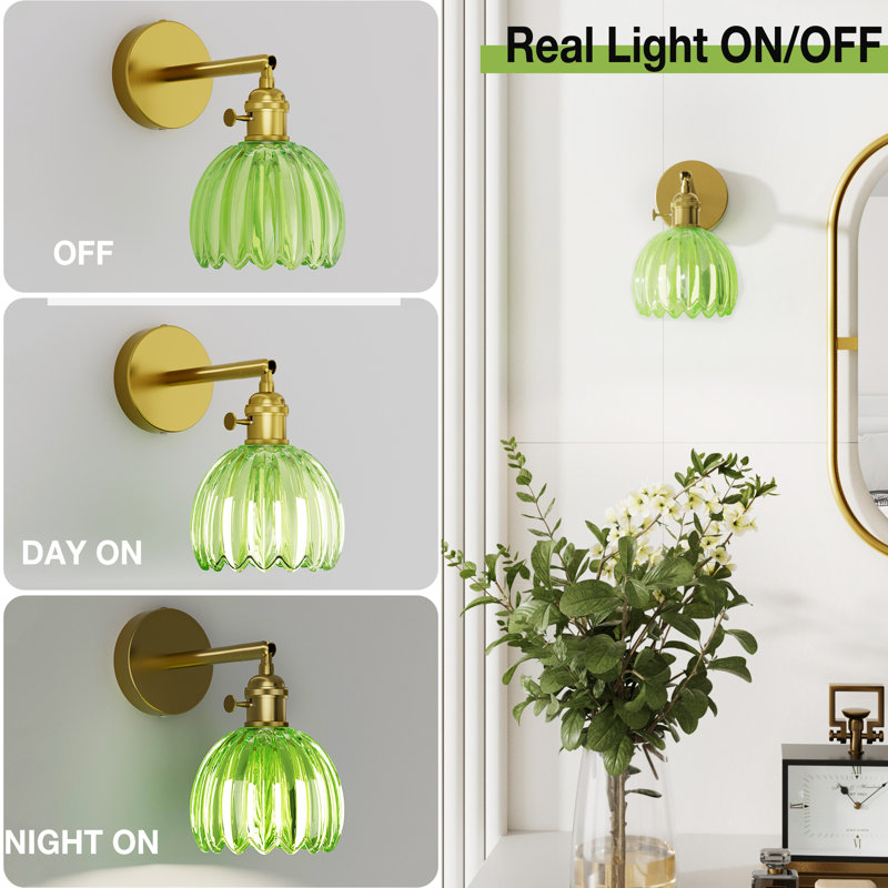 Wall Sconce 60W Adjustable Steel Arm with Tulip Glass Shade Living Room Wall Light 180° Wall Sconce Indoor Flower Light Fixture for Bedroom