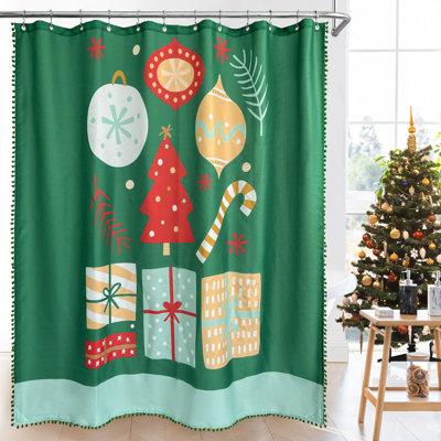 Letrina Christmas Gift List Print Tassels Water Repellent Shower Curtain