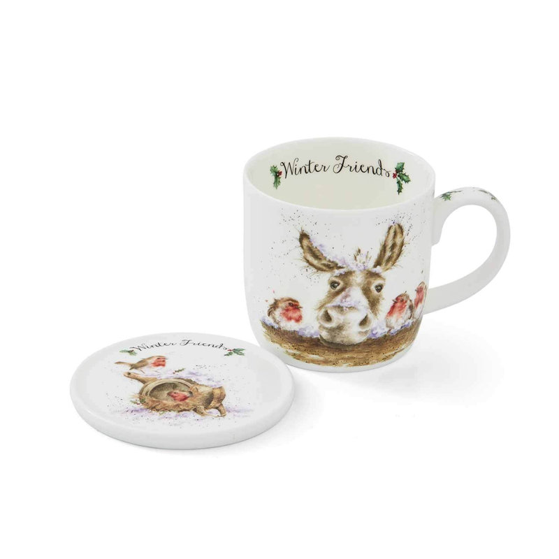 Ensemble de grandes tasses et sous-verres Winter Friends