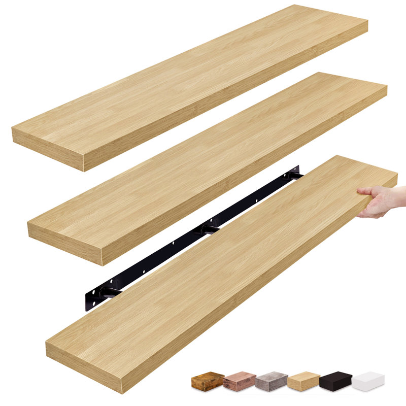 Sorbus Floating Shelves for Wall - 55 Inch Extra-Long Bathroom Shelves, Wall Decor for Bedroom, Kitchen, Living Room, Book Storage - Mounted Floating Shelf with Hidden Brackets (Maple, 3 Pack)