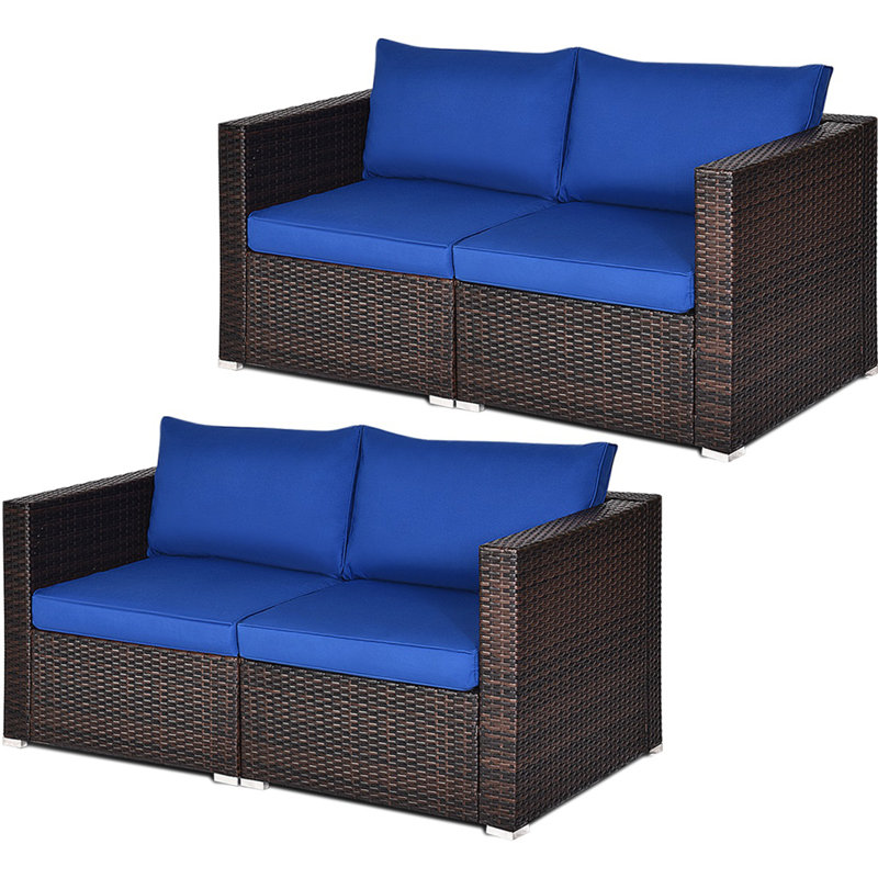 Millee 59'' Wide Wicker Loveseat with Cushions, Navy