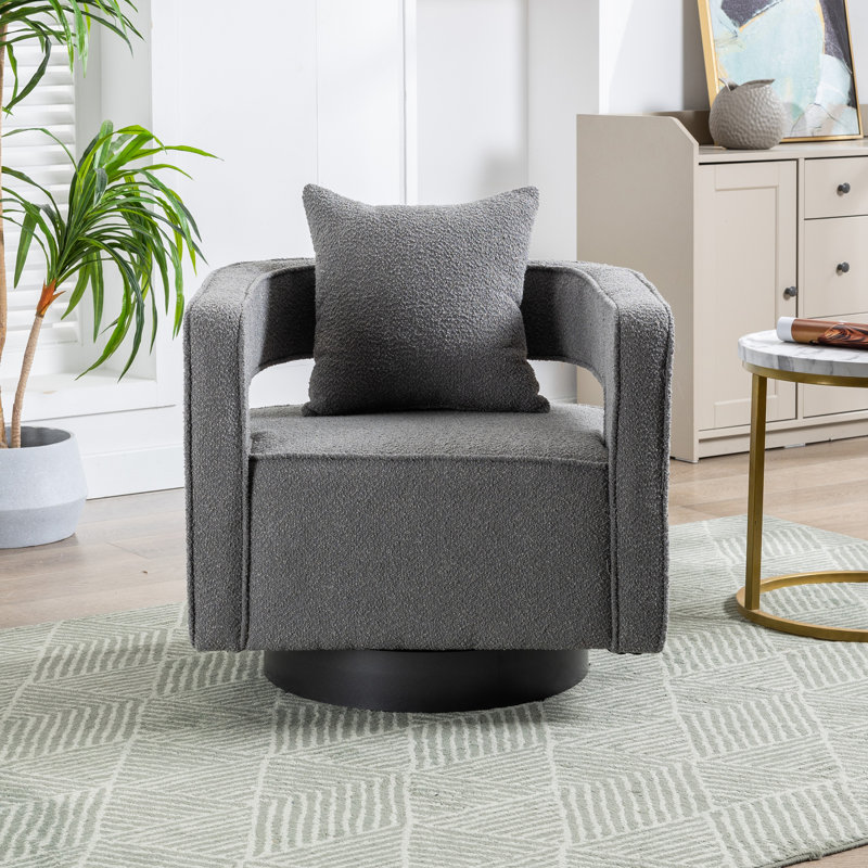 Davidanthony Upholstered Swivel Barrel Chair, Gray Polyester
