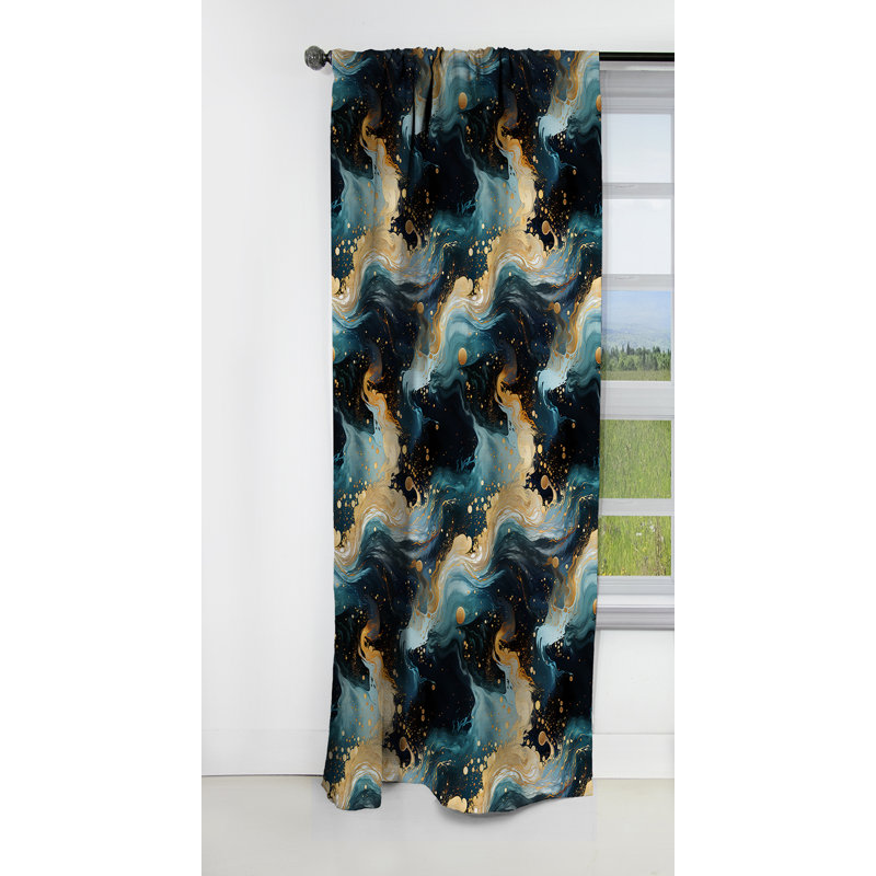 Or et bleu sarcelle Galactic Marble Dream - Rideau occultant en marbre marbré abstrait - 1 panneaux, L 52 po x L 90 po