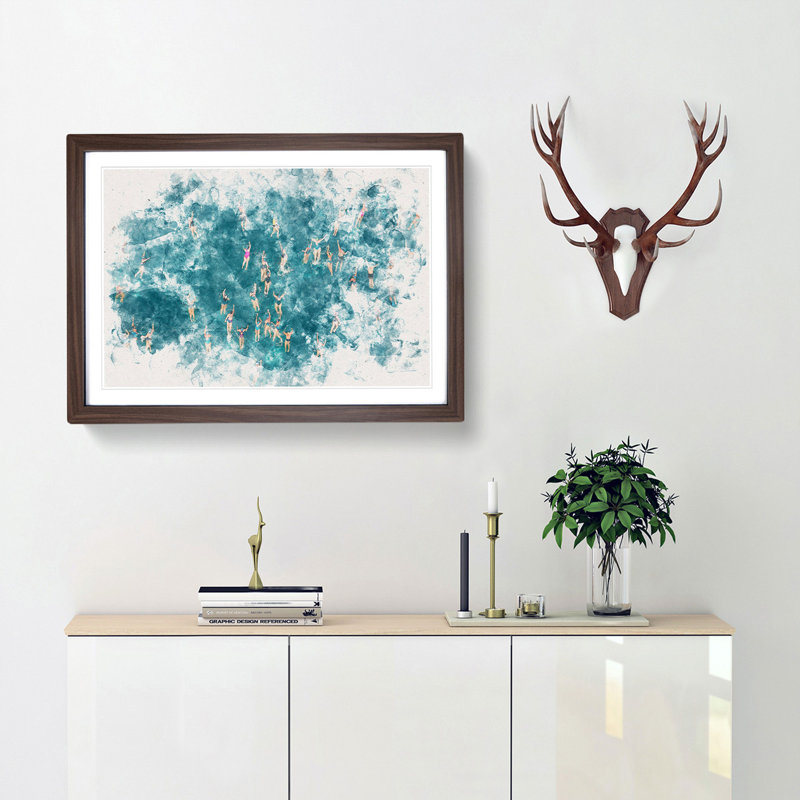 Swimmers Swimming - Picture Frame Graphic Art Print, 33cm H x 45cm W x 2cm D, Walnut Framed