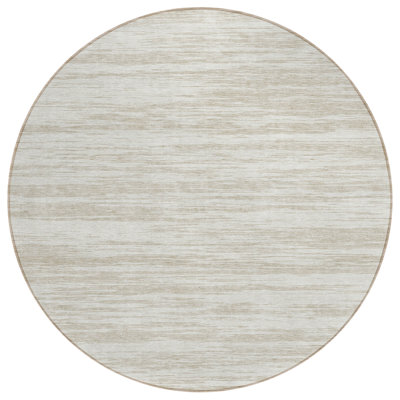 8' Ivory And Beige Round Abstract Washable Indoor Outdoor Area Rug