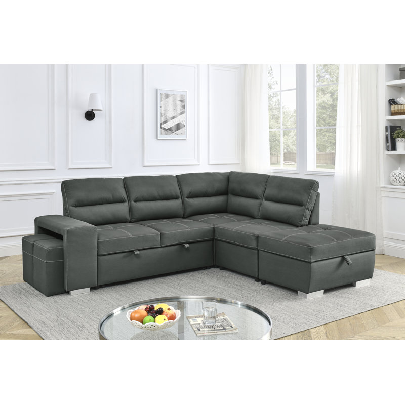 Canapé-lit modulaire réversible en L avec repose-pieds de rangement mobile, canapé modulaire escamotable en L, gris