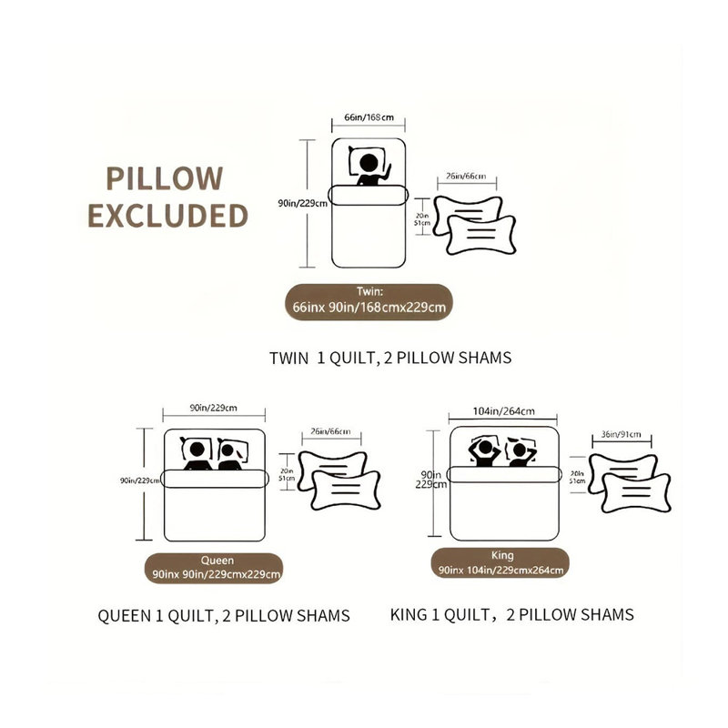  Ensemble de courtepointe en polyester percale, Courtepointe pour lit simple et deux taies décora, Beige