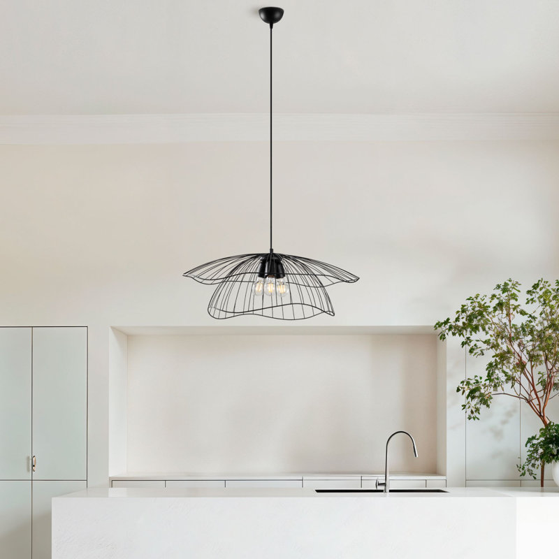 Elegant Black Metal Chandelier, 27.6 x 27.6 x 48.8 inches | 3 x E27 Sockets (Max 40W) | Sturdy Metal Body, IP20 Rated | Perfect for Living Room & Dining Area | Stylish Lighting Fixture for Modern Decor