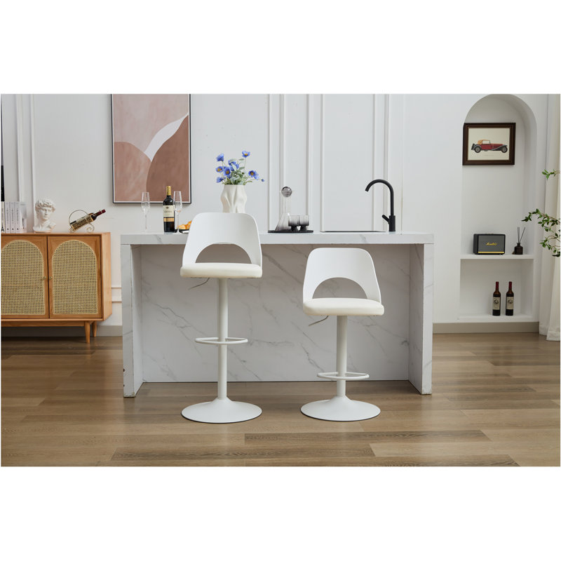 Bar Stools Set of 2 Modern Grey PU Counter Height Barstool, High Padded Swivel Adjustable Barstools with Back for Bar Counter and Kitchen Island