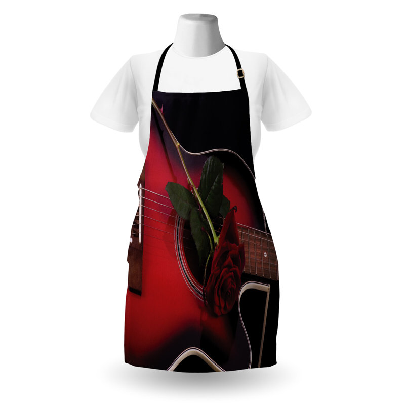 Tablier espagnol East Urban Home, guitare avec rose Love, taille adulte, rubis blanc
