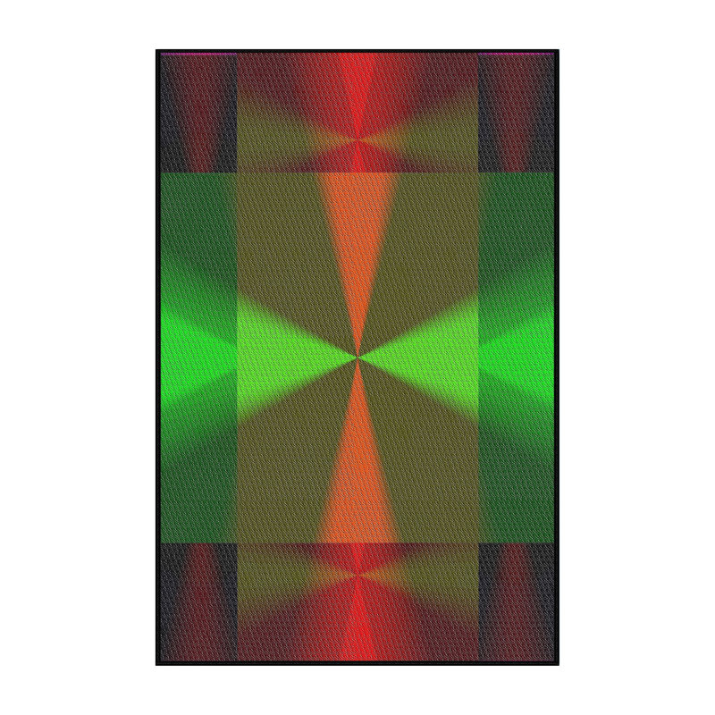 Tapis vert/rouge/orange à motifs, Rectangle 5 pi x 7 pi