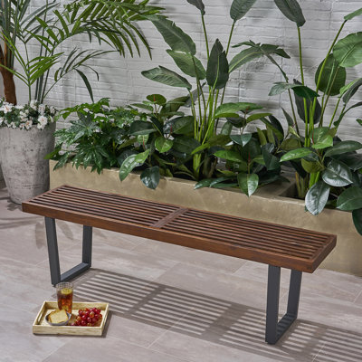 Dining Bench, Acacia Wood With Iron Legs, Modern, Contemporary by Ebern Designs