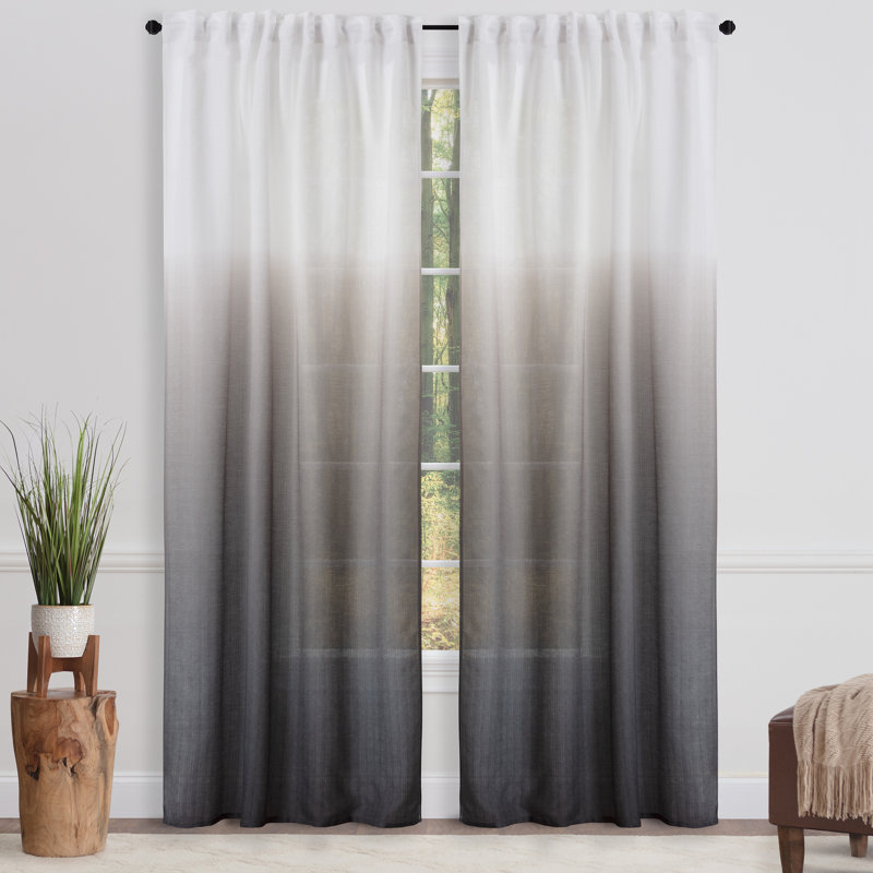 Carolie Ombre Semi-Sheer Rod Pocket Curtains, 52" W x 63" L, Black Gray