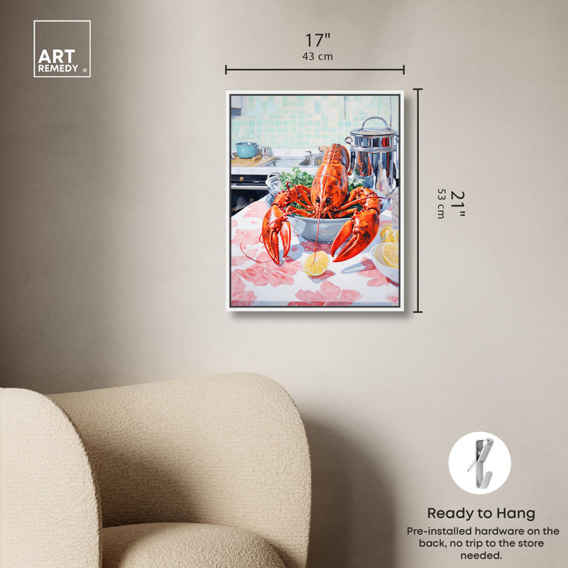 «Fine Lobster Canvas Summer» par Art Remedy, Cadre blanc, 21" H x 17" W