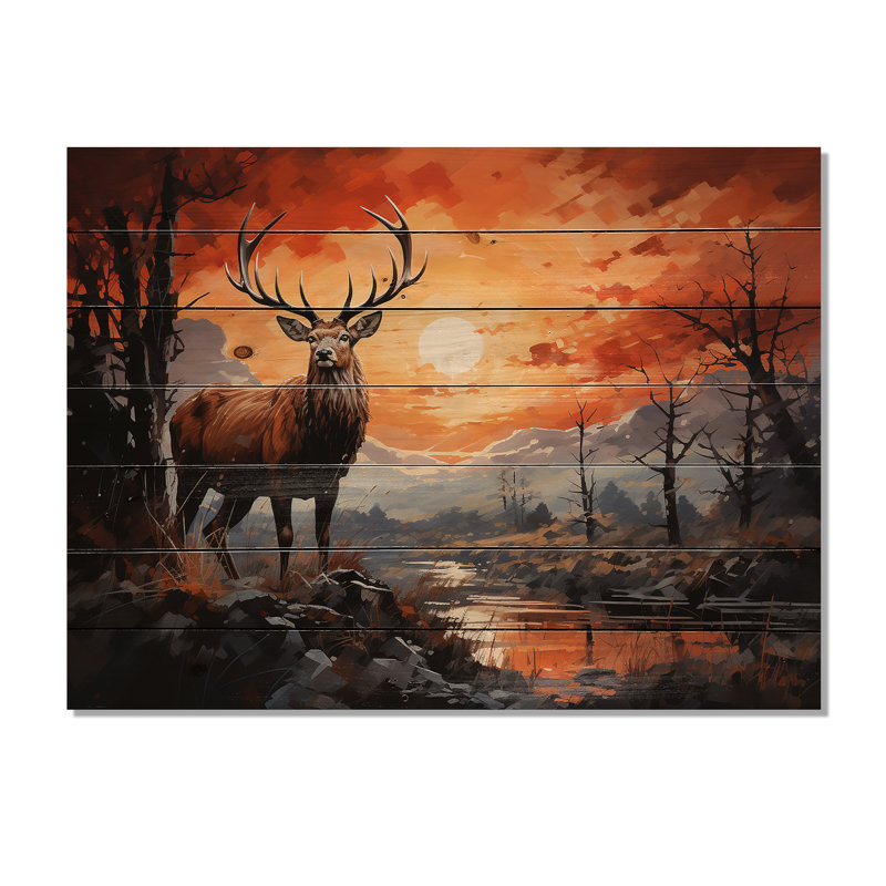 Silhouette de cerf audacieux - impression sans cadre sur bois, H 30 po x l 40 po x P 0,78 po