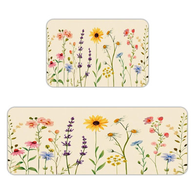 Pastel Wildflower Mix, Kitchen Mats Set Of 2