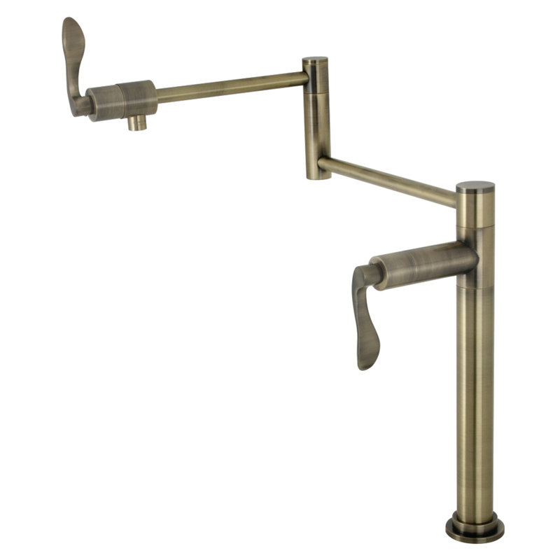 Kingston Brass NuWave Two-Handle 1-Hole Deck Mount Pot Filler Faucet, Antique Brass