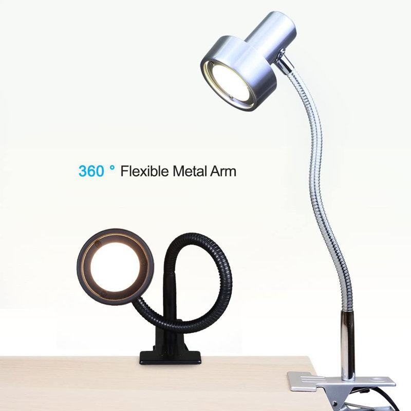 O’Bright LED Clip-On Light Desk, Dimmable LED Desk Lamp With Metal Clamp, 5W LED, Silver, Black