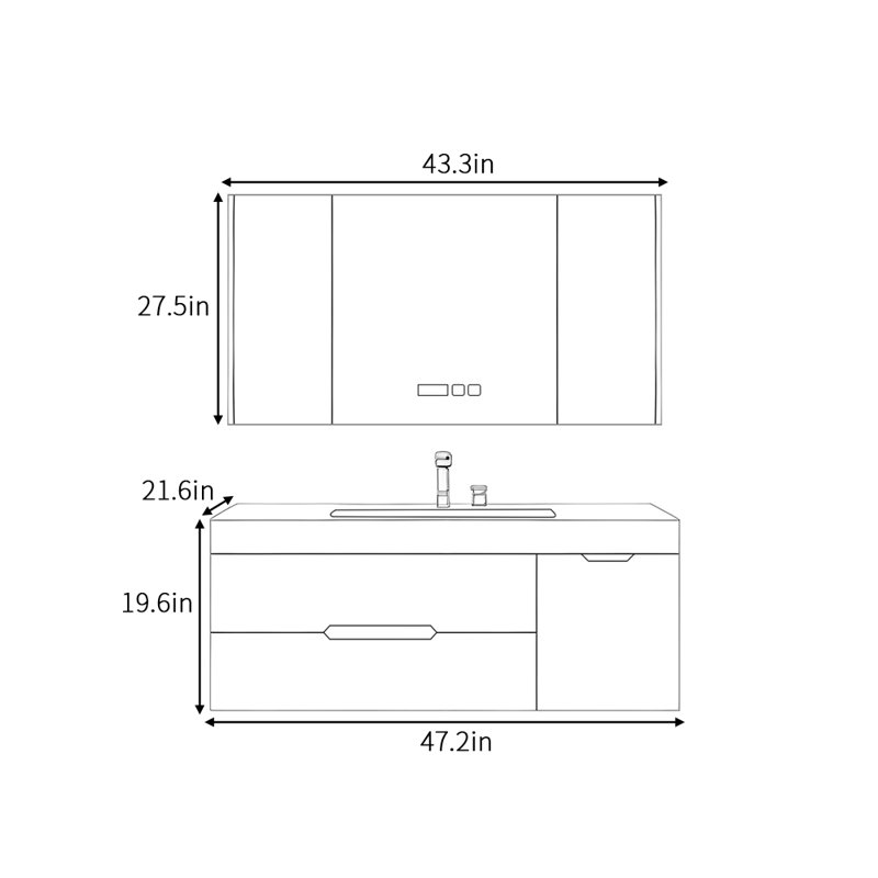 Armoire de salle de bain moderne, simple et légère de luxe, H 19,6 po x l 47 po x P 21,6 po