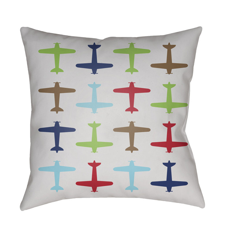 Planes Indoor/Outdoor Throw Pillow, 18" H x 18" W x 3.5" D, Ivory/Green