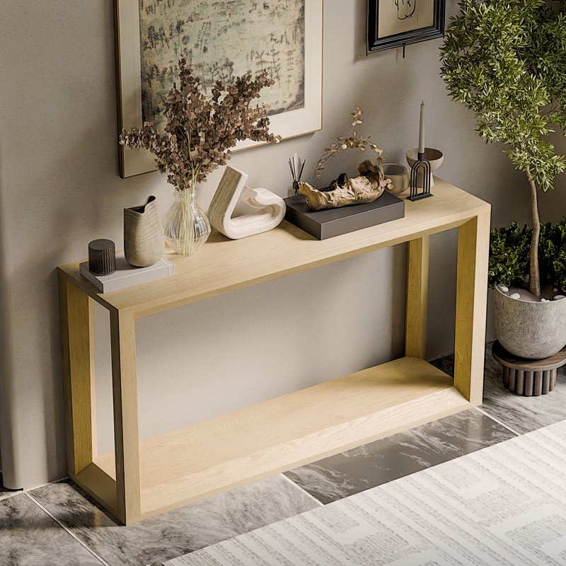 Console de 60 po, placage de bois rectangulaire, grand espace de rangement pour l'entrée - chêne délavé