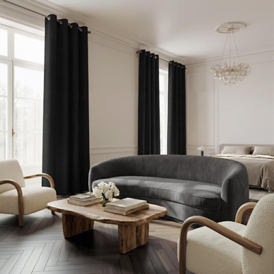 Full Black Blackout Grommet Linen Curtains 96" Long 2 Panels Set, Boho-Chic Thick Linen Blend Drapes, Insulated Window Covers for Bedroom, Living Room, Nursery, 52" W
