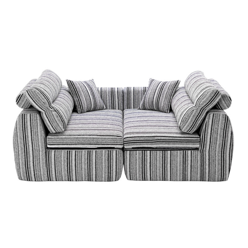 Canapé en éponge à rayures Striped Boucle, Noir blanc