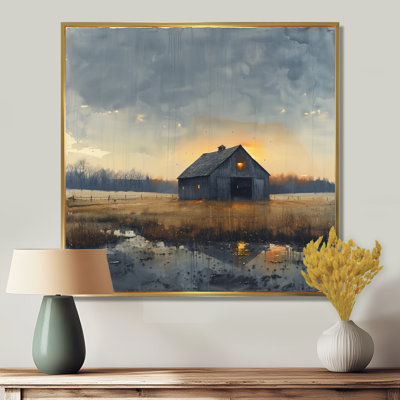 «Yellow Autumn Barn Golden Hour IV», reproduction d'art mural grange