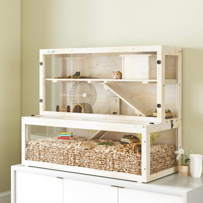 3 Tier Wooden Hamster Cage with Hut Wheel Ramps 100 x 50 x 84 cm