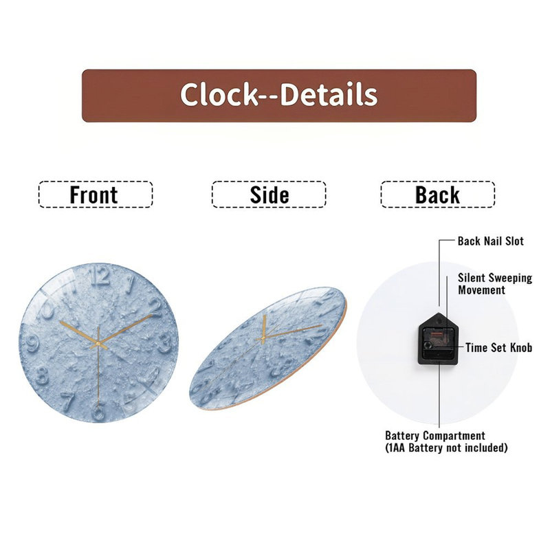 Frozen-Clock-Face Art - 12'' Modern Glass Wall Clock