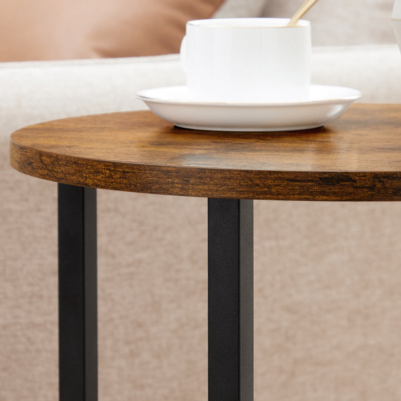 Mauch Round End Table with 3-Tier Storage Shelves, Rustic Brown/Black