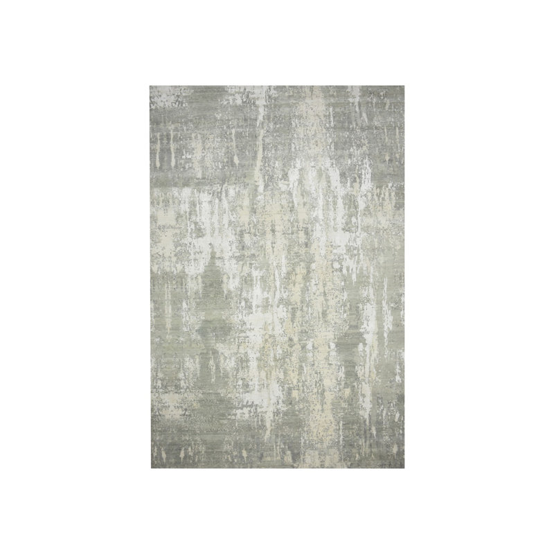 11'11" x 18'0" New Hand Knotted Grey Wool & Silk Rectangle Oriental Rug - MOA10275673
